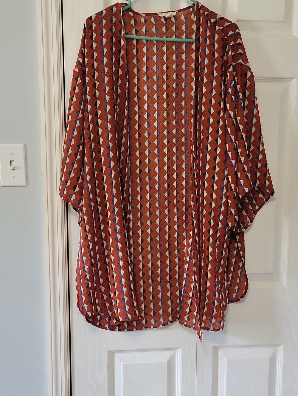entro Rust Geometric Open-Front Kimono